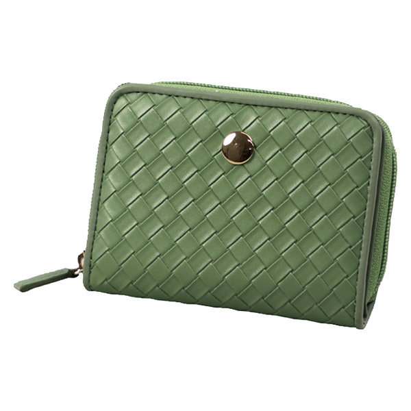 メッシュ型押し　コインが分けられる二つ折り財布　グリーン